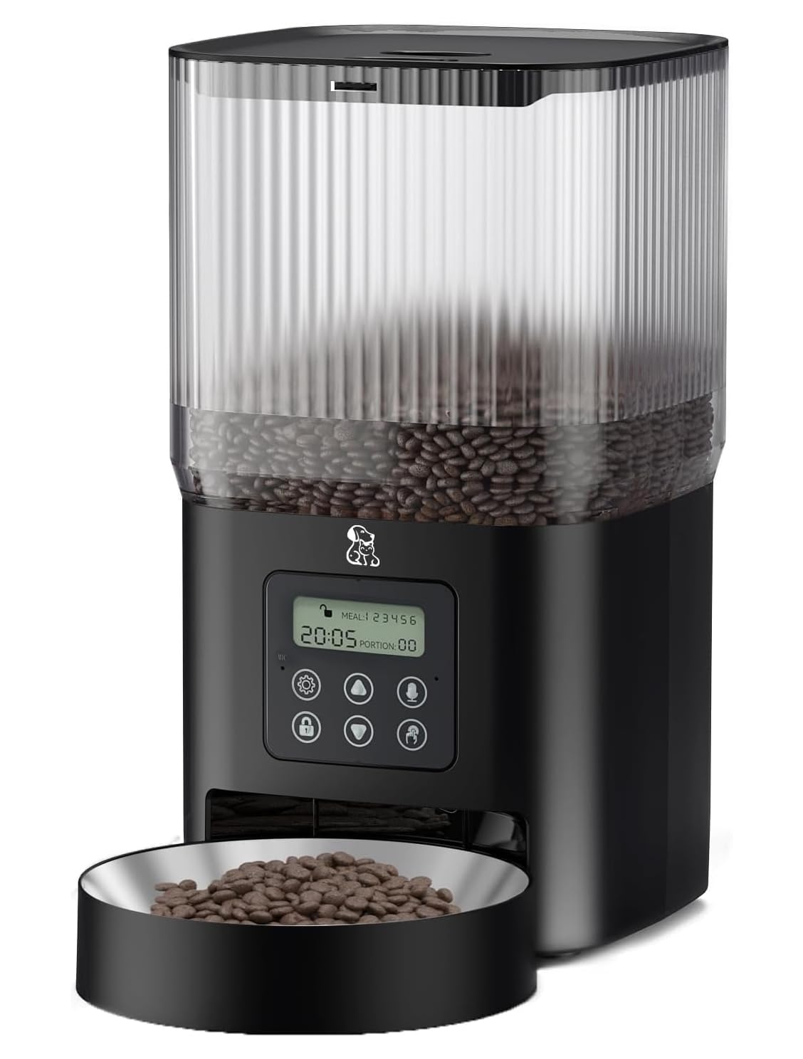 Automatic Cat Feeders, Timed Dog Feeder with Stainless Steel Bowl, 5L Programmable Control 1-6 Meals Per Day, Pet Dry Food Dispenser for Cats and Small Medium Dogs