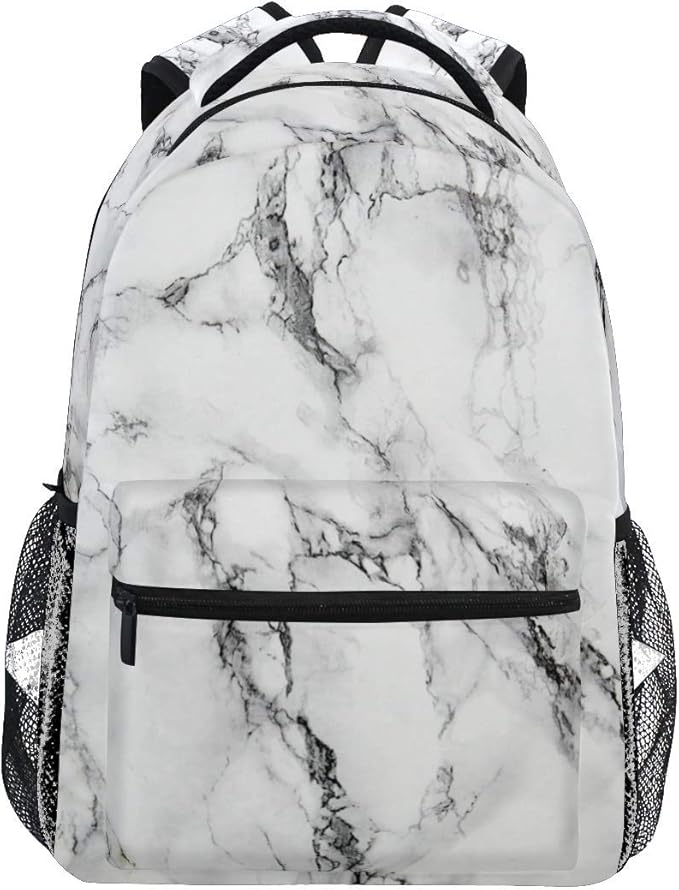 Marble Backpacks for School White Marble Stone Bookbags for Girls Women