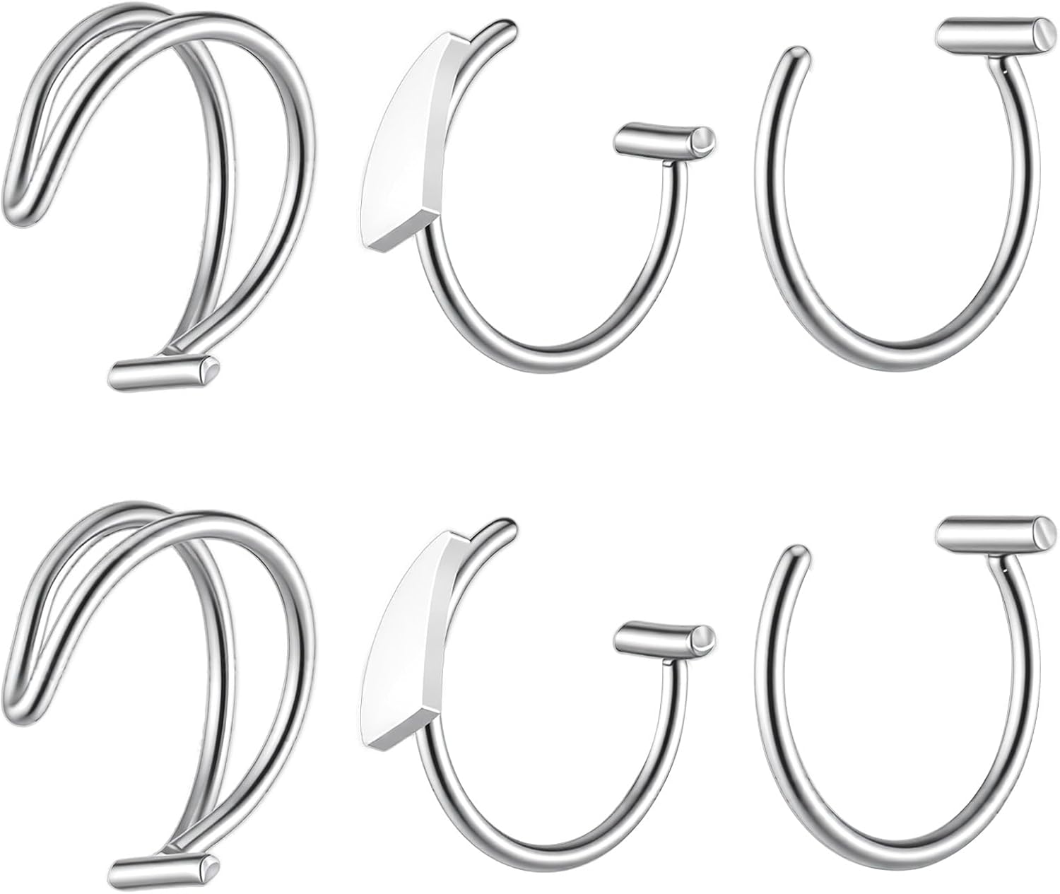 Lusofie 6Pcs Fake Snake Bites Stainless Steel - Clip On Fake Lip Piercing for Halloween Jewelry - Lip Ring Cuffs for Women Men