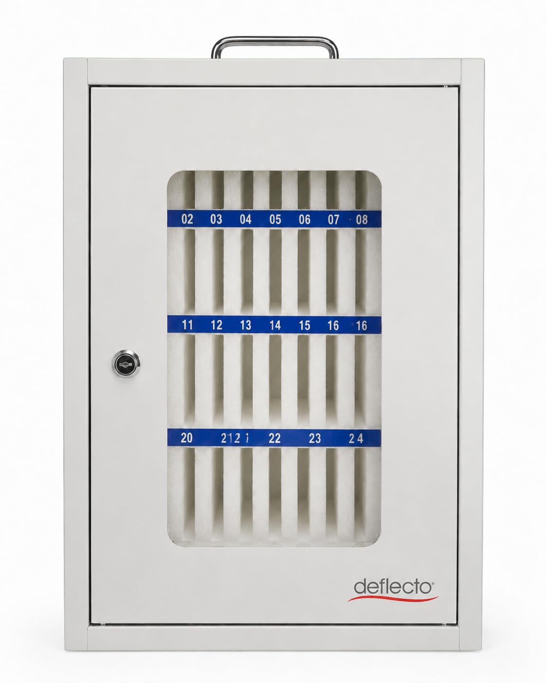 Deflecto Lockable Steel Mobile Phone & Personal Storage Locker with Acrylic Door - 24 Slots - Grey