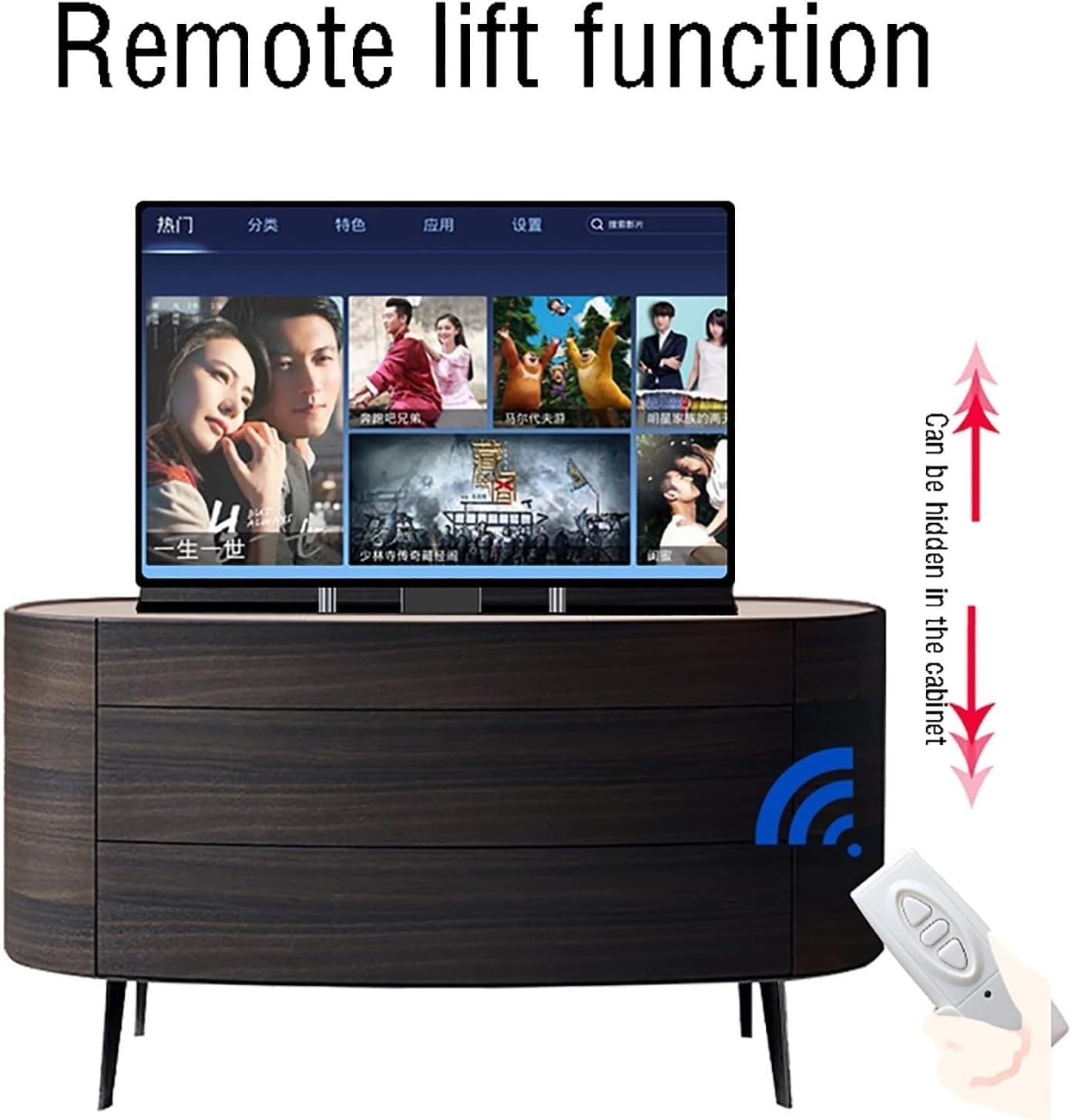 Supporto TV, supporto da parete for monitor, altezza regolabile, sollevamento elettrico telescopico, staffa motorizzata con telecomando RF wireless, adatto a schermi da 37 a 75 pollici