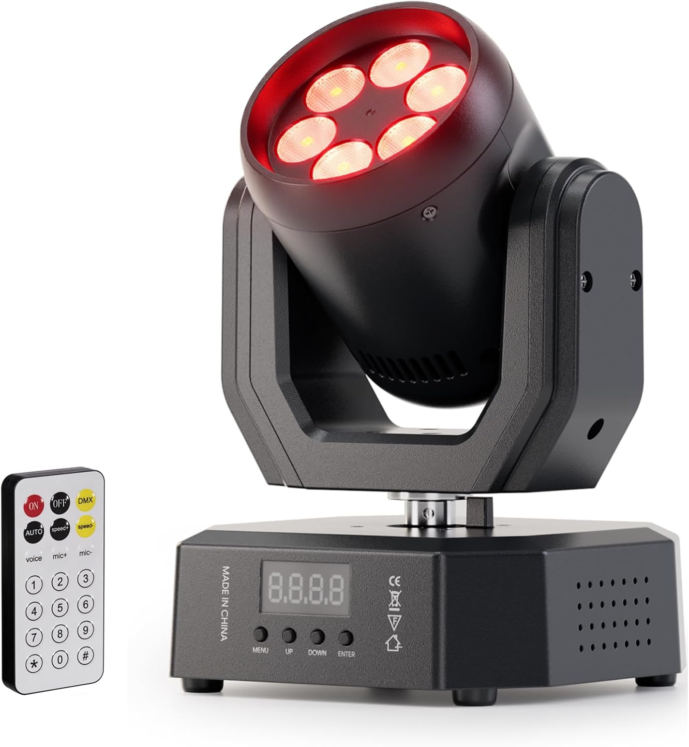 Mini 60W Bright 6LED Stage Moving Head Wash Par Light, with Remote Control Sound Active DMX512 Auto 180° Y-Axis, Party Lights for Small Venues, DJ, Bar, Home Theater, Wedding, Band gigs, Performance