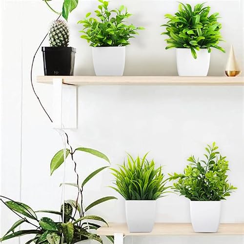 Miniatura 7 de LELEE Plantas artificiales mini plantas falsas en maceta 8 piezas pequeñas de eucalipto en maceta de hierba decorativa con maceta blanca para