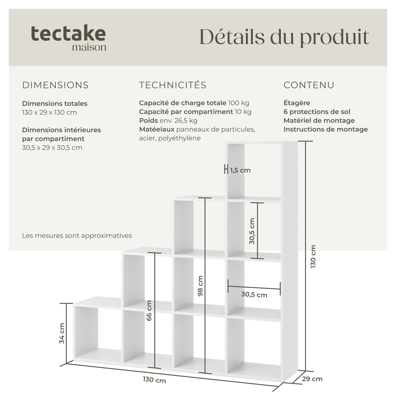 tectake® Étagère Bibliothèque avec 10 Cubes Compartiments Meuble de Rangement Moderne Aspect Bois pour Rangement Bureau, Salon, Cuisine, Chambre, Dressing, Entrée Etagere Rangement