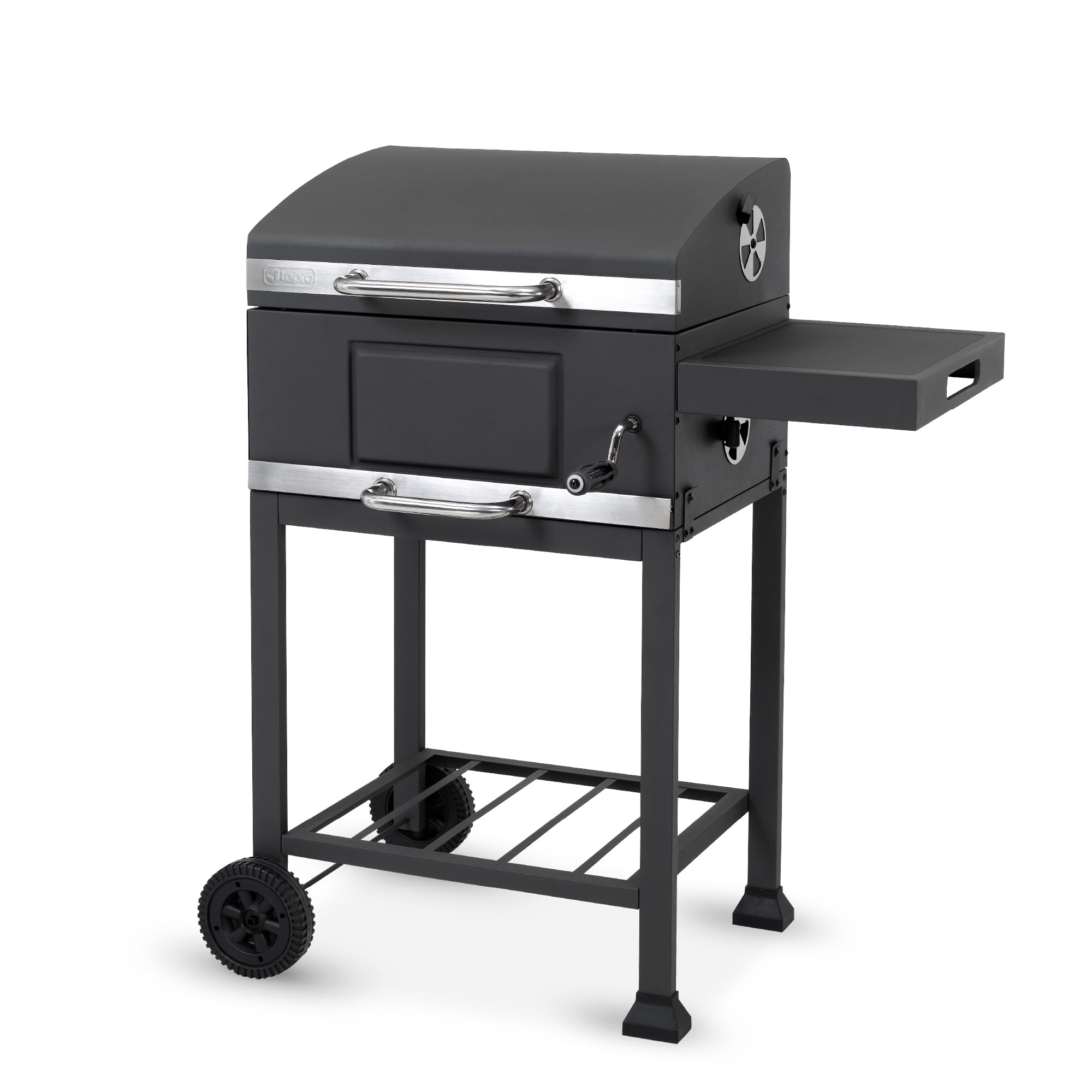 Assembled Tepro Toronto Basic Charcoal Grill with dimensions