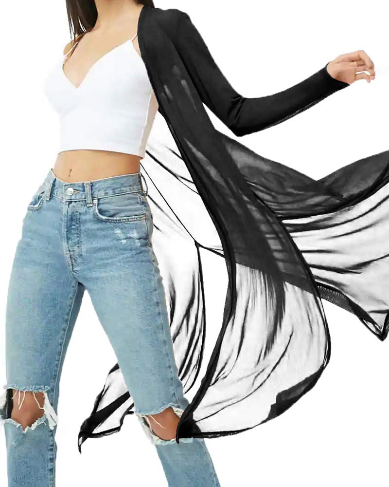 Womens Sexy Sheer Long Sleeve Cardigan See Through Mesh Cover Up
