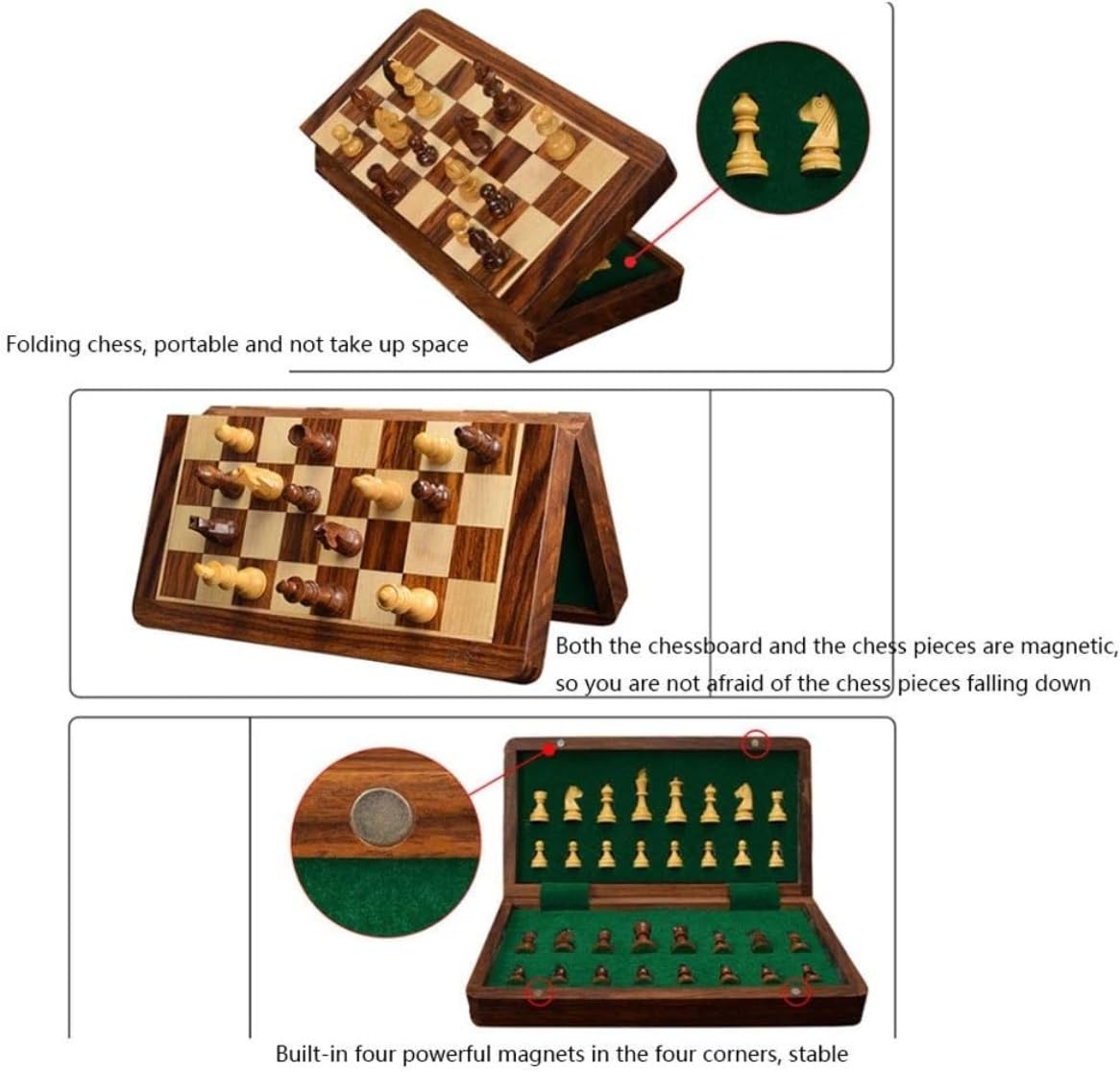 Zestaw Szachowy Zestaw Szachów Składane Szachy Magnetyczne Z Pamięcią Wewnętrzną Elementy Szachownicy Litego Drewna Szachownica Gra(25cm)