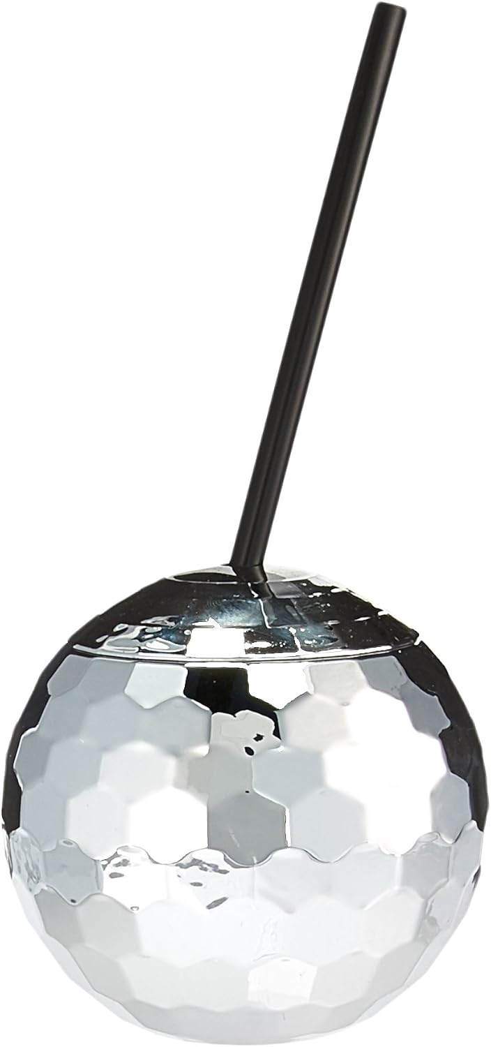 Talking Tables Glitterati Plastic Disco Ball Cup with Straw