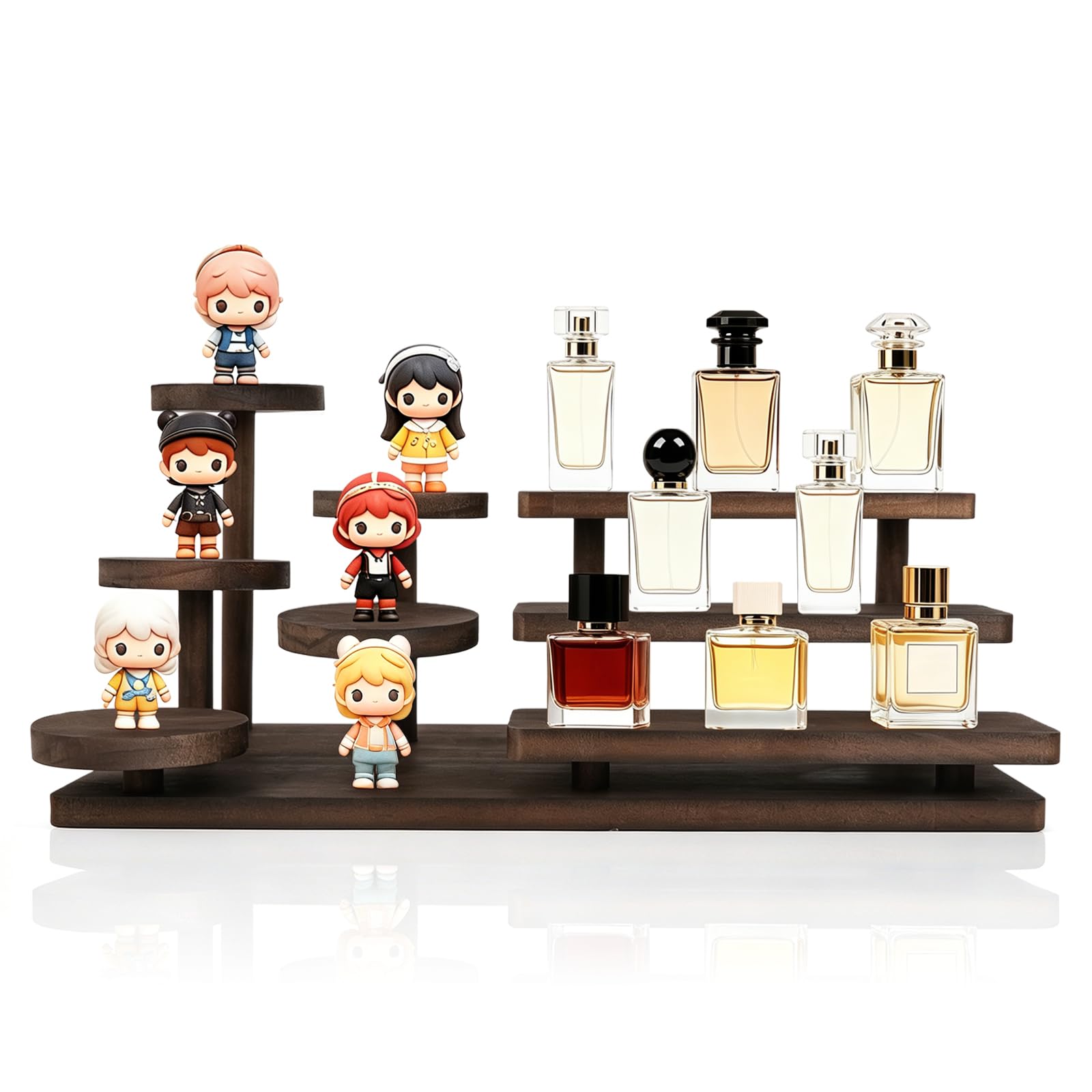 Mulaibdin Wooden Display Stand, Perfume Jewellery Stand Organiser Wood, Display Shelves for Collectibles, Tiered Cupcake Stand Holder for Craft Fairs,Spice,Cosmetic,Fragrance,Aftershave (Walnut)