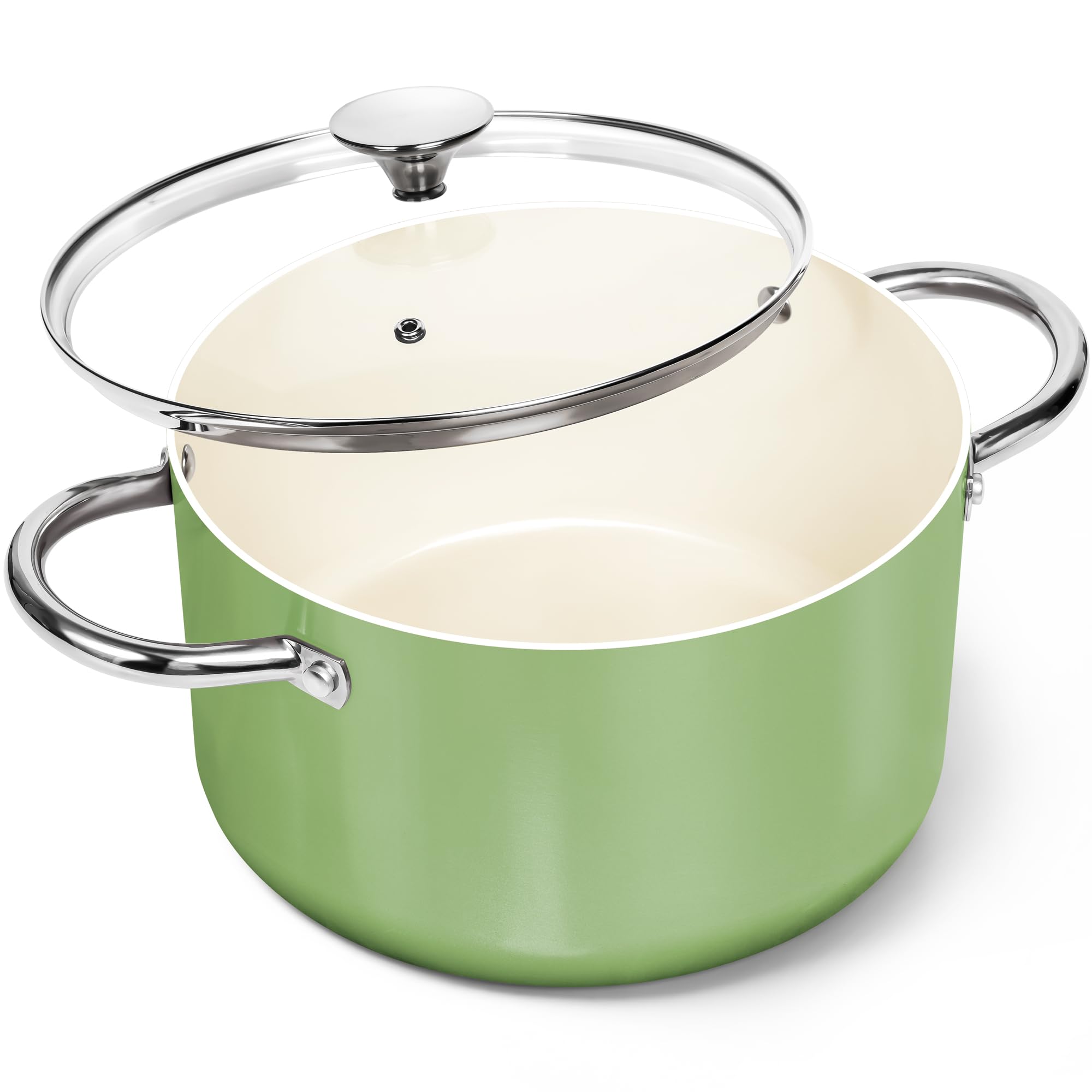 MICHELANGELO Suppentopf mit Deckel, 6 Quart Kochtopf mit Keramikbeschichtung, Antihaft-Keramik-Suppentopf mit Deckel, Induktionsgeeignet, 6 QT Suppentopf, Grün