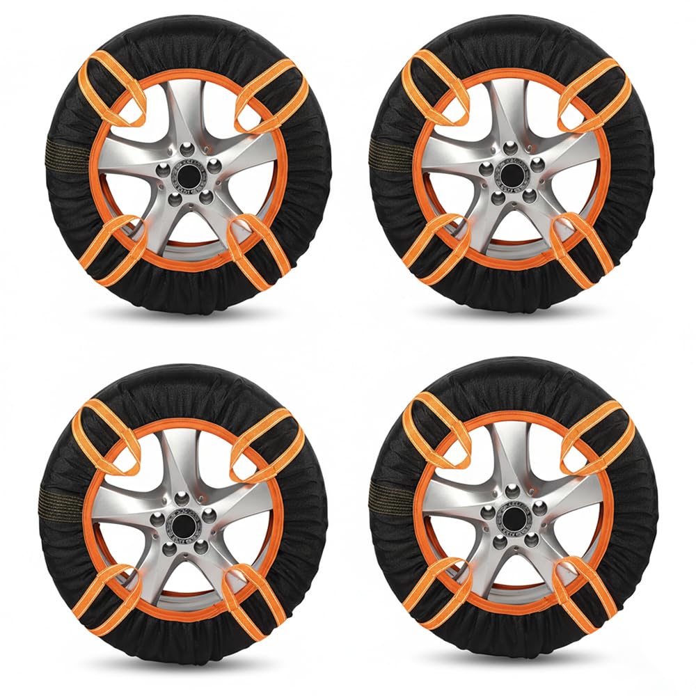Chaussettes Neige Voiture pour Fiat Panda/Panda Cross (141 169 319 1980-2025 2026), Installation Facile & Rapide, Dispositif Antidérapant Efficace sur Neige et Verglas,4PCS