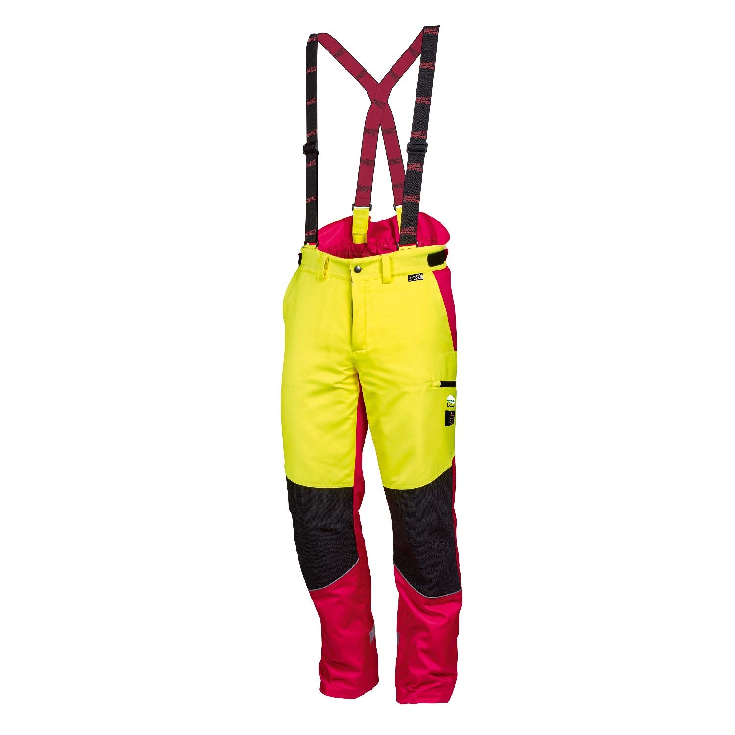 Worky Bequeme Forstschutzhose modern rot/Neongelb gut sichtbar 48-62U Forstschutzhose bequem modern rot Neongelb gut sichtbar