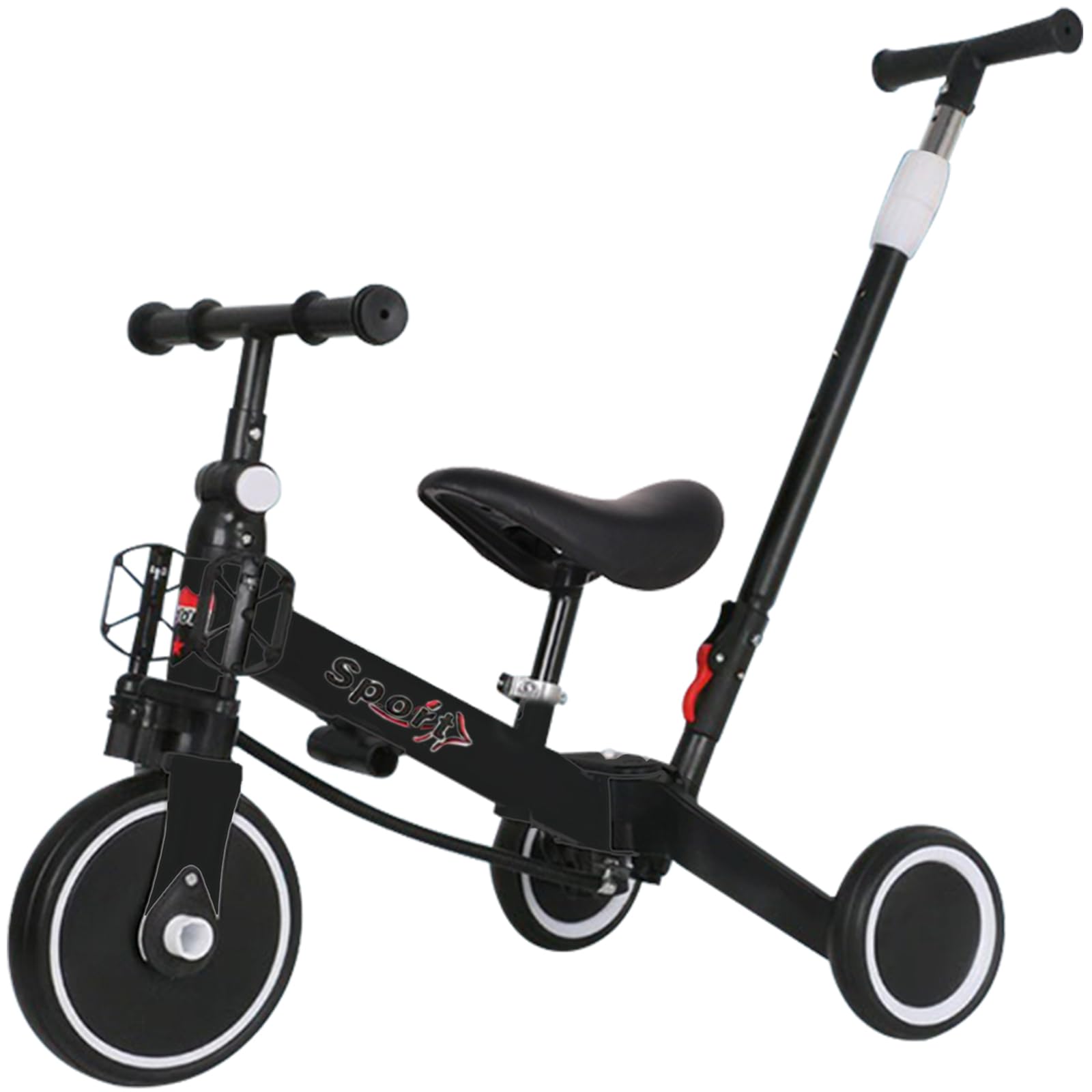 5-en-1 Tricycle Évolutif, Vélo Bébé Multifonction Réglable de 1,5 à 4 Ans, Vélo sans Pédales - Tricycle avec Poignée de Poussée, Siège Réglable, Pédales Amovibles/Noir