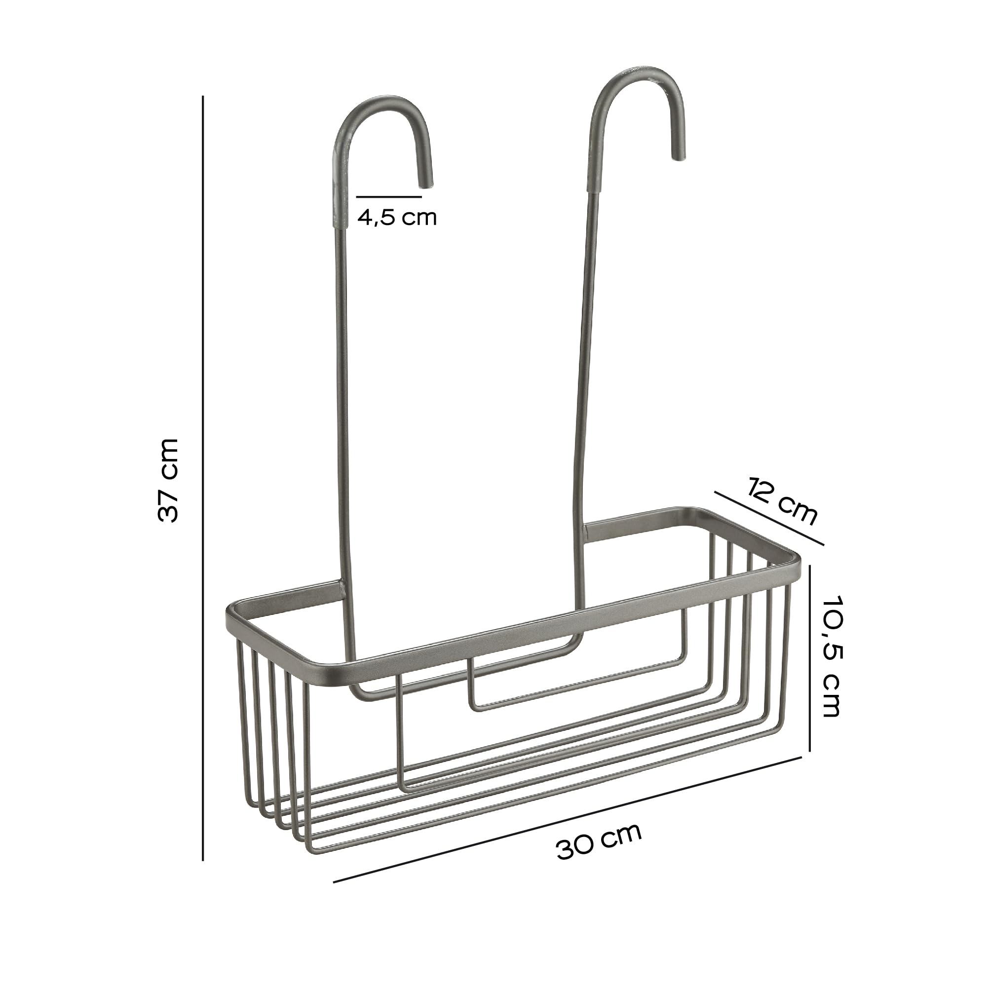 Gedy OTTAVIANO Cesta Ducha Colgante Gun Metal para Grifo y Grifería Termostática, Portaobjetos Ducha Acero Inoxidable, Organizador Baño, 30x12x37 cm