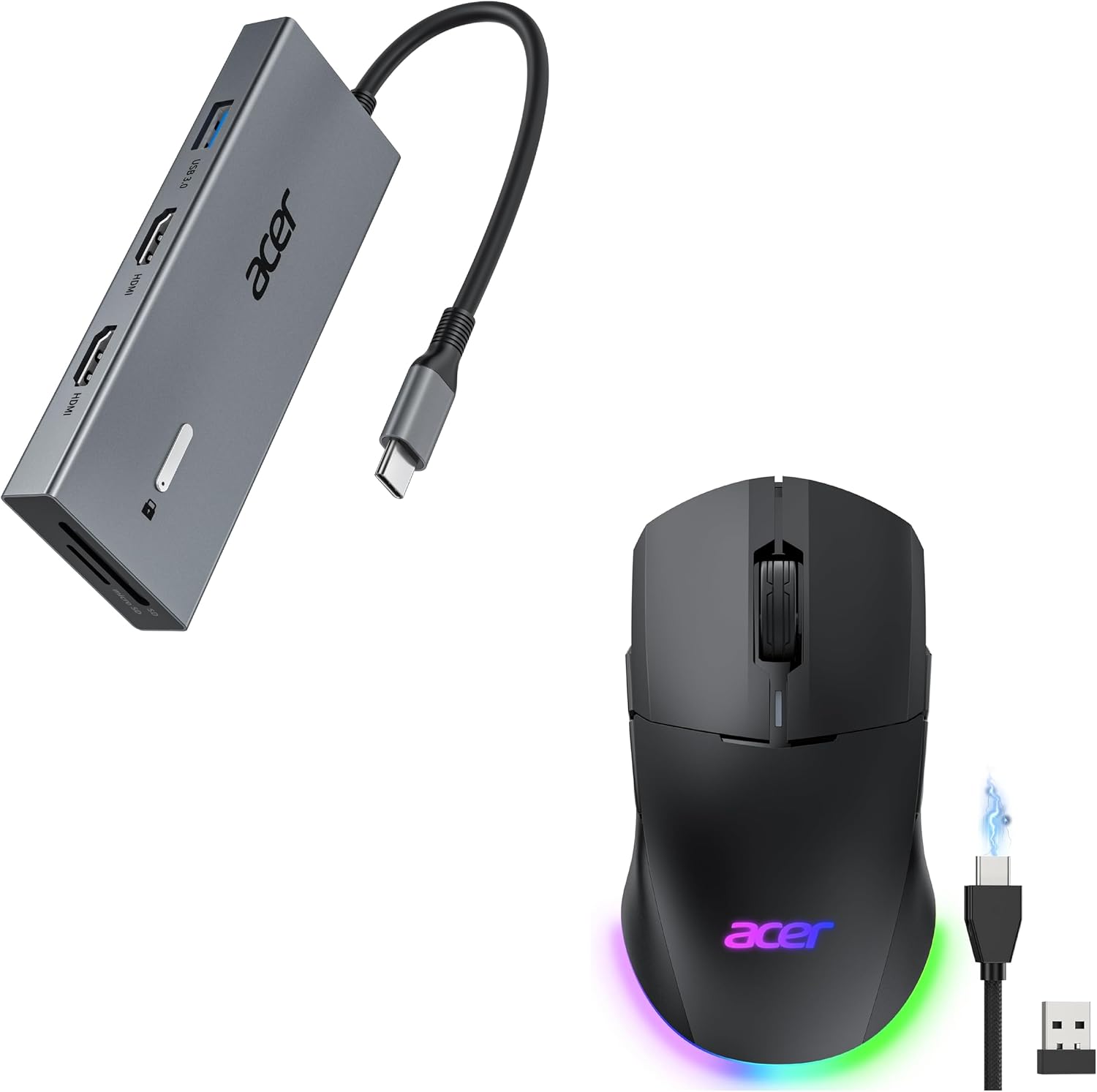 acer USB C Docking Station Bundle with Dual Mode Gaming Mouse