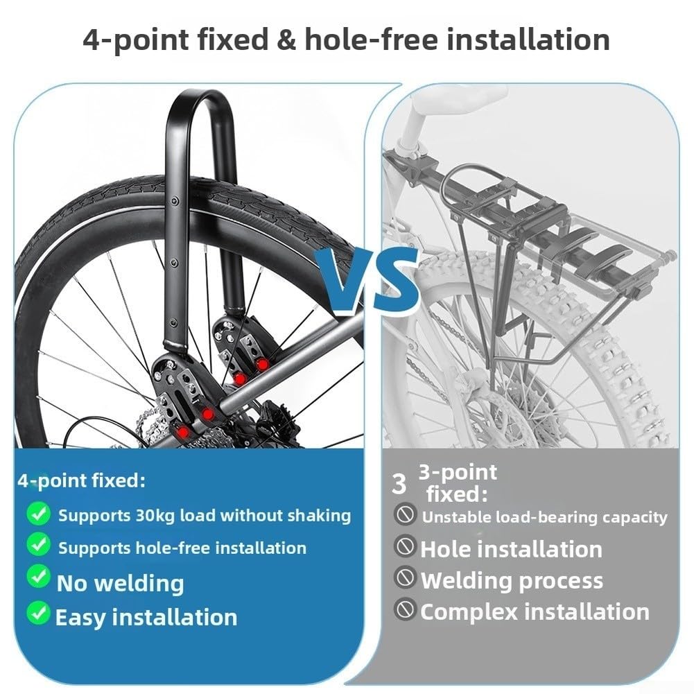 Portapacchi regolabile in alluminio con sgancio rapido, fissaggio sicuro a 4 punti di fissaggio posteriore per bici elettriche da strada di montagna, adatto a telai da 120-157 mm