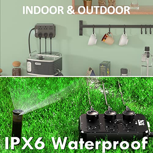 Outdoor Power Strip Weatherproof, Waterproof Surge Protector with 6 Wide Outlet with 3 USB Ports, 6FT Long Extension Cord,1875W Overload Protection，Outlet Extender for Christmas Li image 7