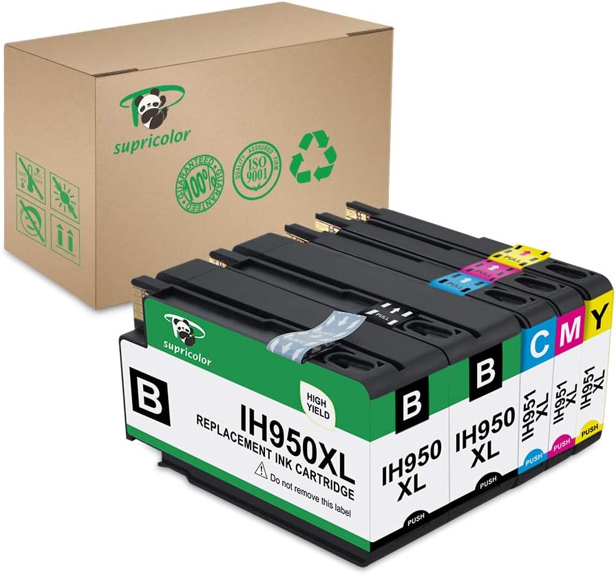 Replacement 950 951 950xl 951xl High Yield 5 Pack (1set + 1Black) for use with 8630 8625 8615 8600 8620 8610 8640 8660 251dw 271dw Printers