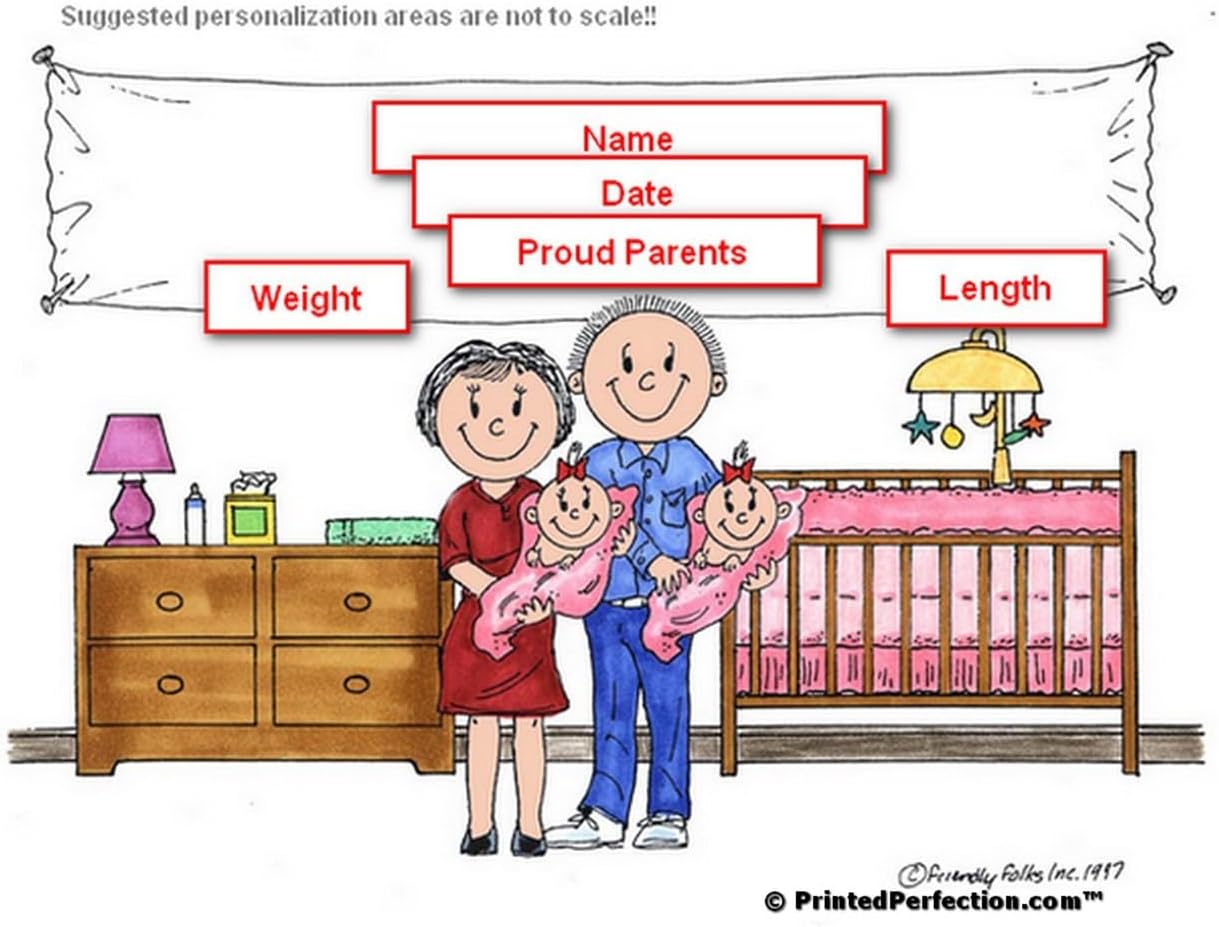 Personalized New Baby, Twins - Girls Drink Set of 4 Coasters - Great Gift!