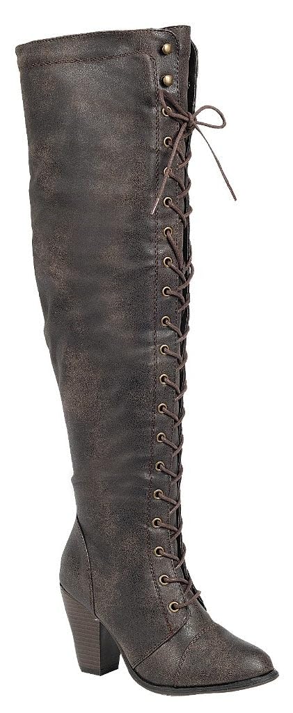 Forever Womens Chunky Heel Lace Up Over-The-Knee High Riding Boots Brown 10