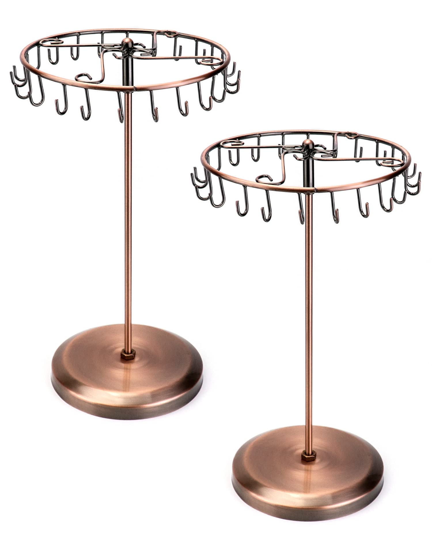 Qwork Brass Spinning Jewelry Tree Display Stand, Jewelry Organizer With 23 Hooks, 2 Pack Wd8847