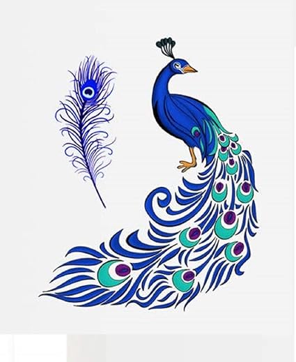 Akki Wold Peacock with Feather Art Wall Sticker for Living Room, Bedroom, Kids Room, (Multicolor,Size - 33cm X 56cm)