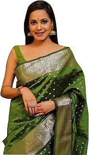 c j enterprise Women's Banarasi Saree Pure Kanjivaram Style Silk Saree With Blouse Piece for Wedding (KeriButti-51)-picture-12