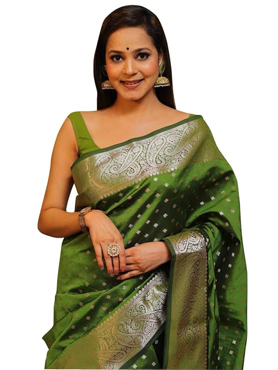 C J Enterprise Women's Pure Soft Silk Saree With Blouse Piece For Wedding