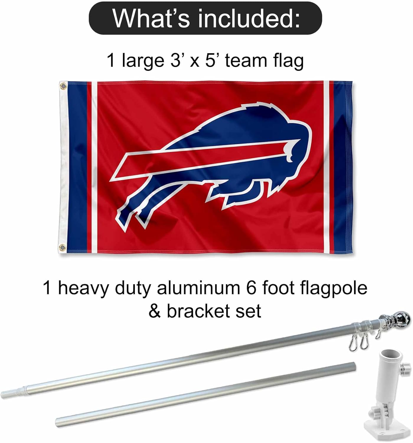 Buffalo Bills Red Flag Pole and Bracket Mount Kit