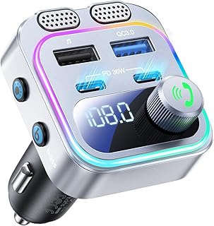 60W Bluetooth 5.4 FM Transmitter Car Adapter [Reinforced Dual Mics & Deep Bass] [Dual PD 60W & QC3.0] Fast Charging Handsfree Calling Wireless Radio Bluetooth Transmitter for Car …