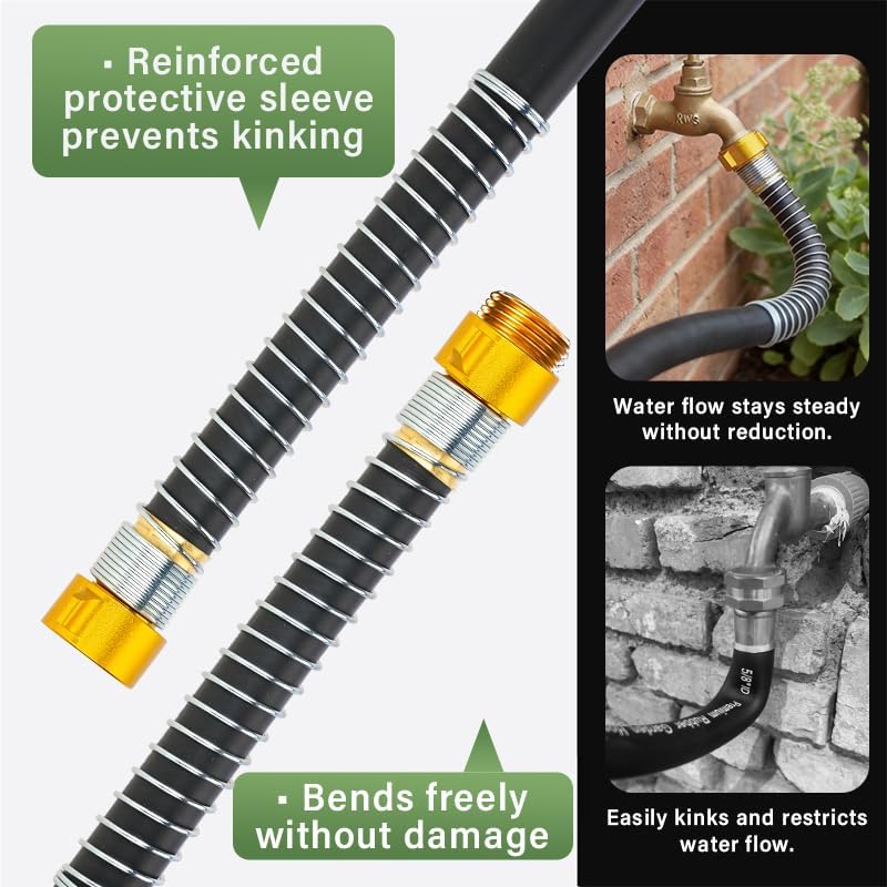 Garden Hose 5/8" x 100ft 6-Layer Heavy Duty Brass Rubber Hose with 800 PSI Burst Pressure – Kink Resistant Flexible All-Weather Outdoor Hose for Yard Car Wash Pets Black