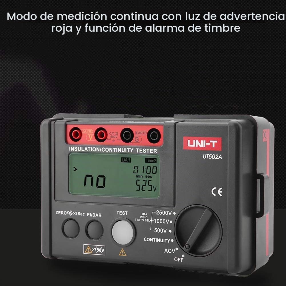 Multímetro digital, UT502A Pantalla LCD Probador de resistencia de aislamiento Megaohmímetro Voltaje Multímetro Apagado automático