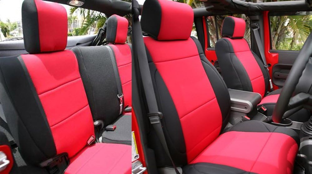 GEARFLAGNeoprene Seat Cover Custom fits Wrangler 2007-2017 JK Unlimited 4 Doors Full Set with Side airbag Opening (Front + Rear Seats) (Red/Black)