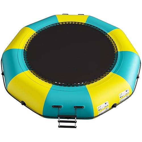 6FT/10FT12FT/15FT Inflatable Water Trampoline, Recreational Water Bouncer, Adults Youth Floating Rebounder with 4-Step Ladder, Portable Bounce Swim Platform for Pool, Lake, Water Sports - Blue/Yellow - 10FT
