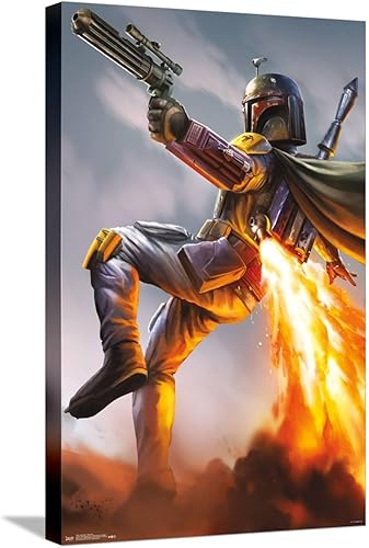 Trends International Star Wars Saga - Póster de pared de Boba Fett, 14.72 x 22.37 pulgadas, lienzo estirado