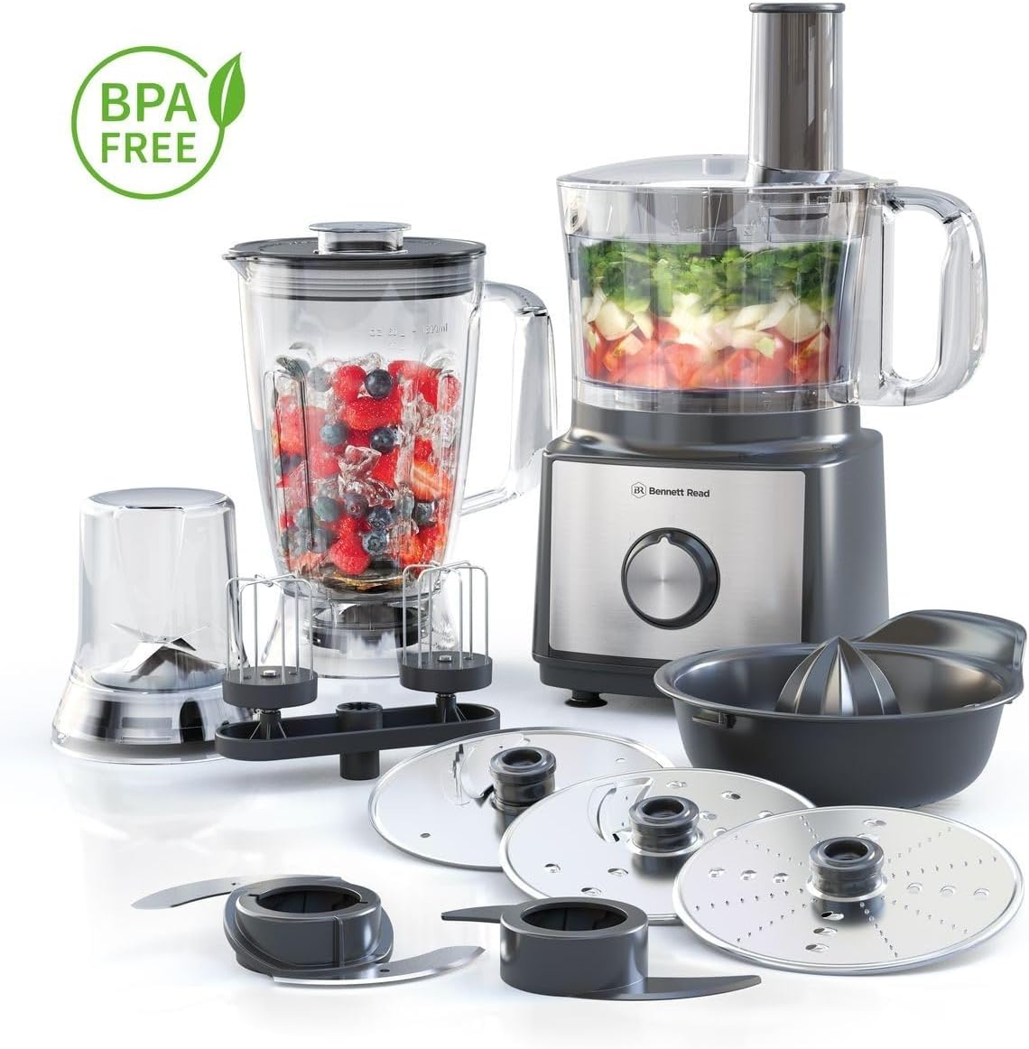 Bennett Read KFP101 Food Processor with BPA Free label and components