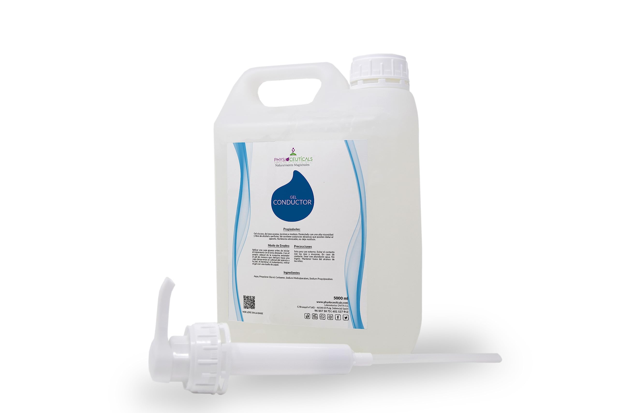 PHYSIOCEUTICALS - Gel Conductor Fotodepilación IPL Profesional 5000ml + Dosificador - Transparente Base Agua para Láser, Ultrasonidos y Radiofrecuencia