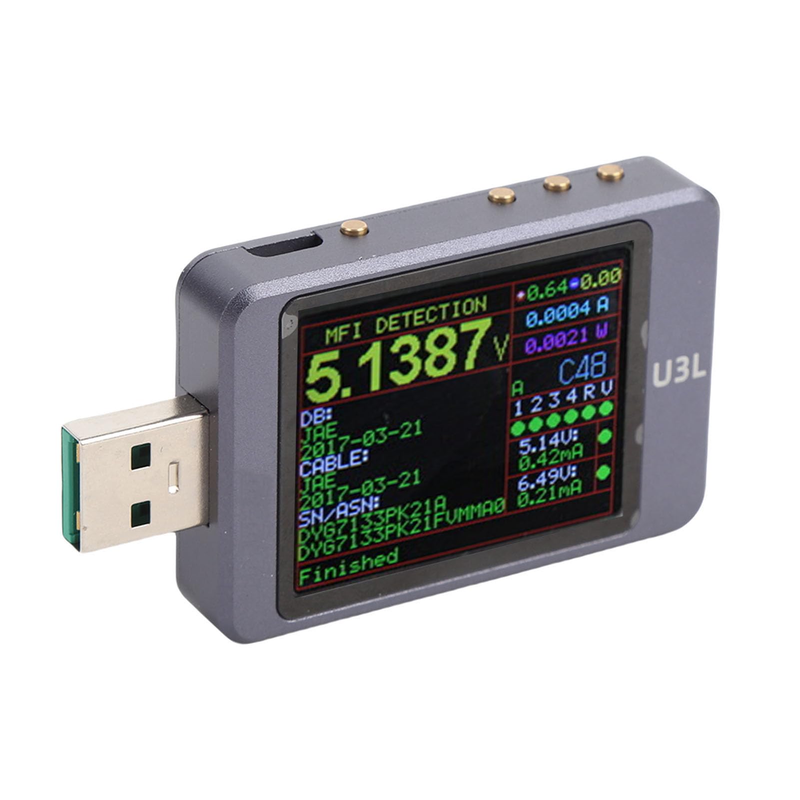1,77 Zoll USB Power Tester, PD3.1 EPR AVS TBT4 Aluminiumlegierung USB-Leistungsmultimeter, 4 bis 28 V 5A Bereich, für professionelle Leistungsanalyse