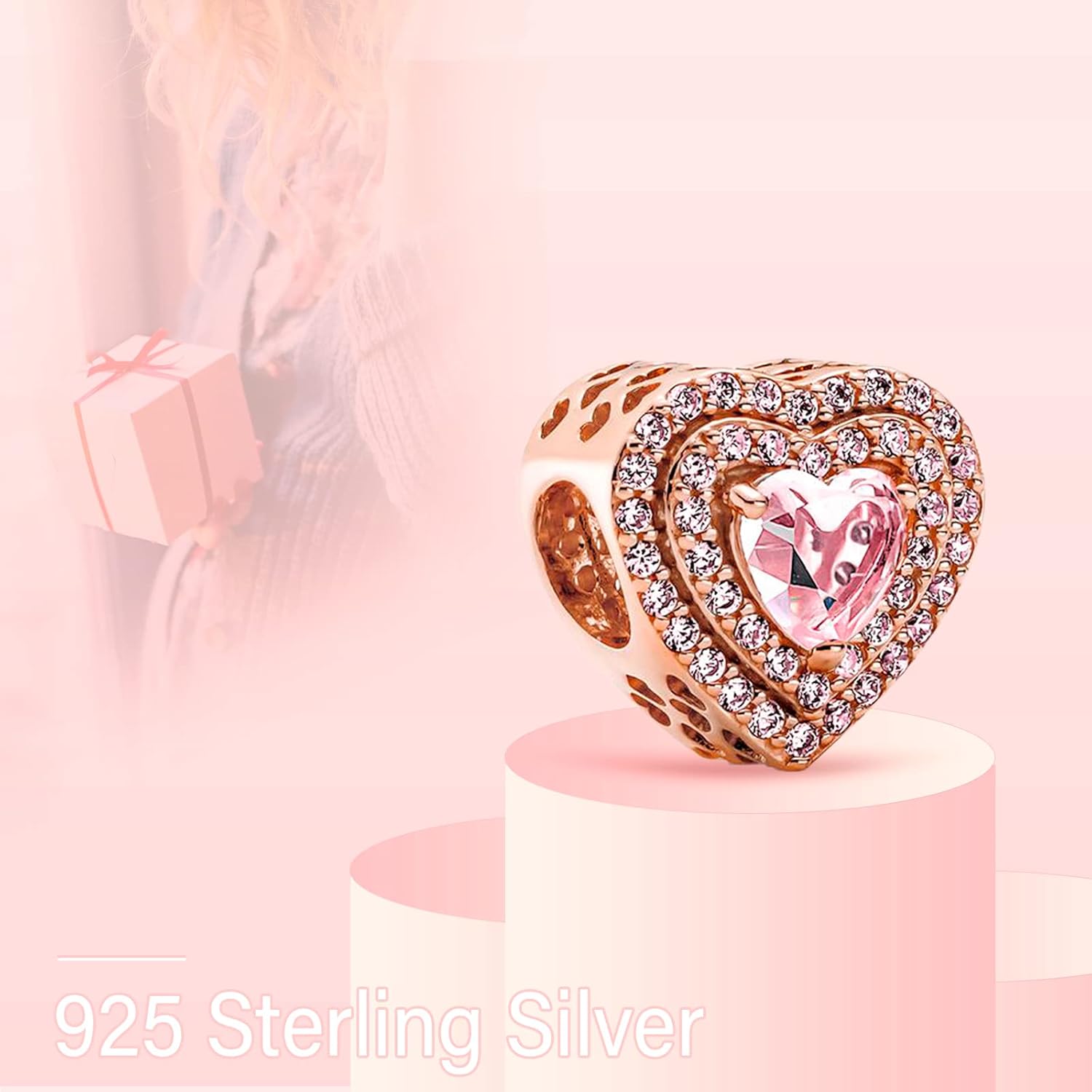 MITSOKU Rose gold heart Pendants Beads for Bracelets Necklaces 925 Sterling Silver Charms Jewelry Gift for Women - Image 2