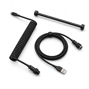 MOSHOU Coiled Keyboard Cord with Keyboard Cable Organizer, Detachable Metal Aviator, Double-Sleeved Mechanical Keyboard Cable, 1.5M USB-C to USB-A Keyboard Wire,Gamer GiftsClassic Black