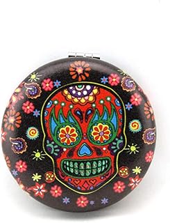 Puka Creations Sugar Skull Compact Mirror Make Up Mirror for Women Skull Gifts (Red Skull)