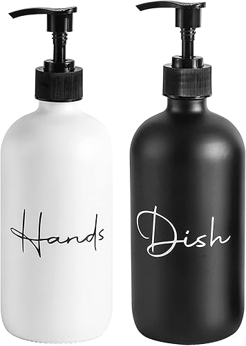 Dispensador de jabón de manos de 17 onzas, botellas de jabón líquido de vidrio, botellas vacías recargables para decoración de baño, fregadero de