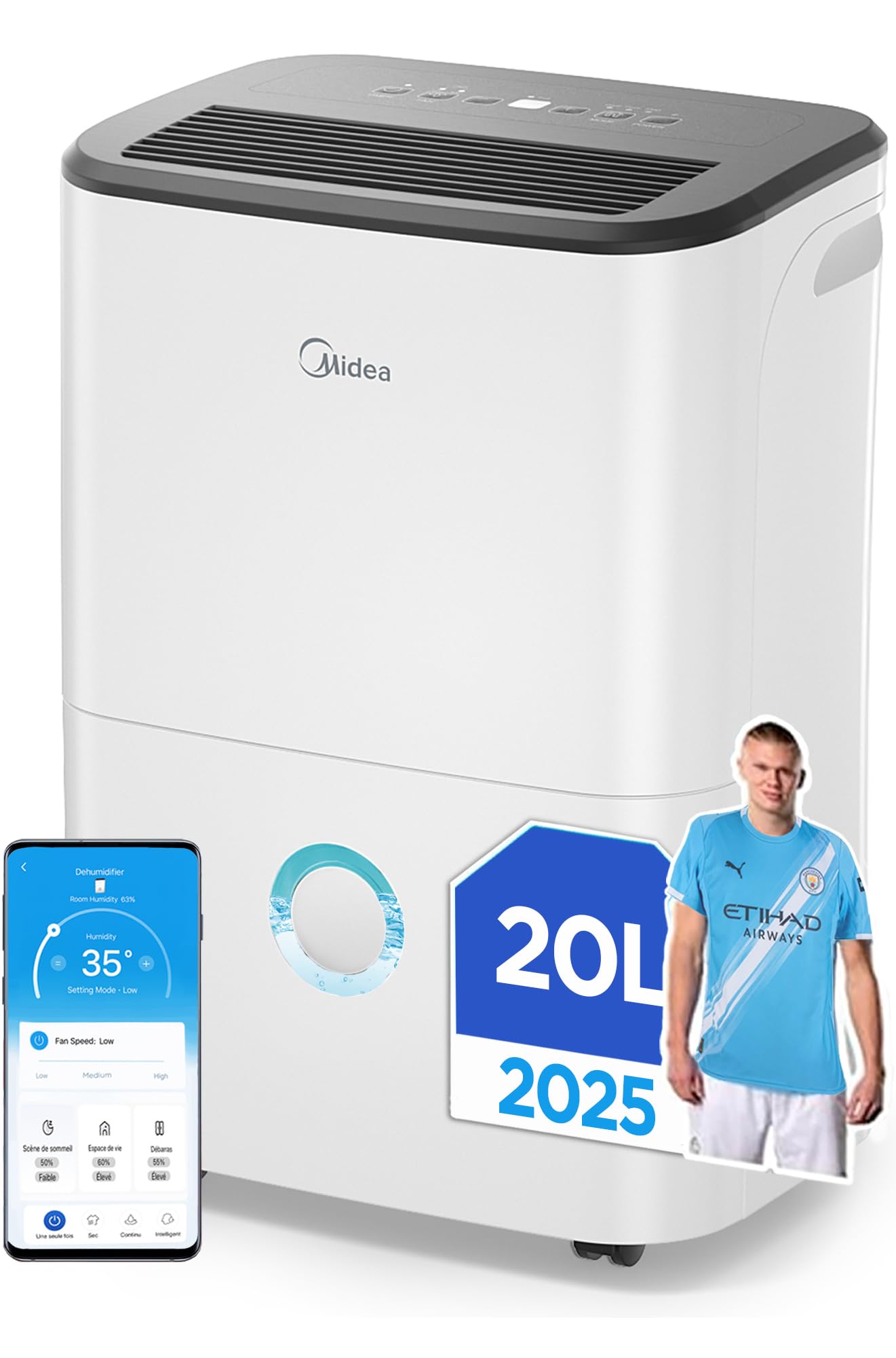 MIDEA Deshumidificador Silencioso 20L para Humedad interior hasta 50 m2 / 100 m3 - Deshumificadores de humedad en Habitación con depósito extraible - Deshumificador pequeño bajo consumo dehumifier