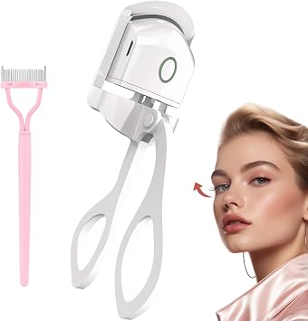 Heated Eyelash Curler,Electric Heated Lash Curler Rechargeable, 2 Heating Modes with Sensing Heating Silicone Pad, Portable Handheld Makeup Tools for WomenWhite