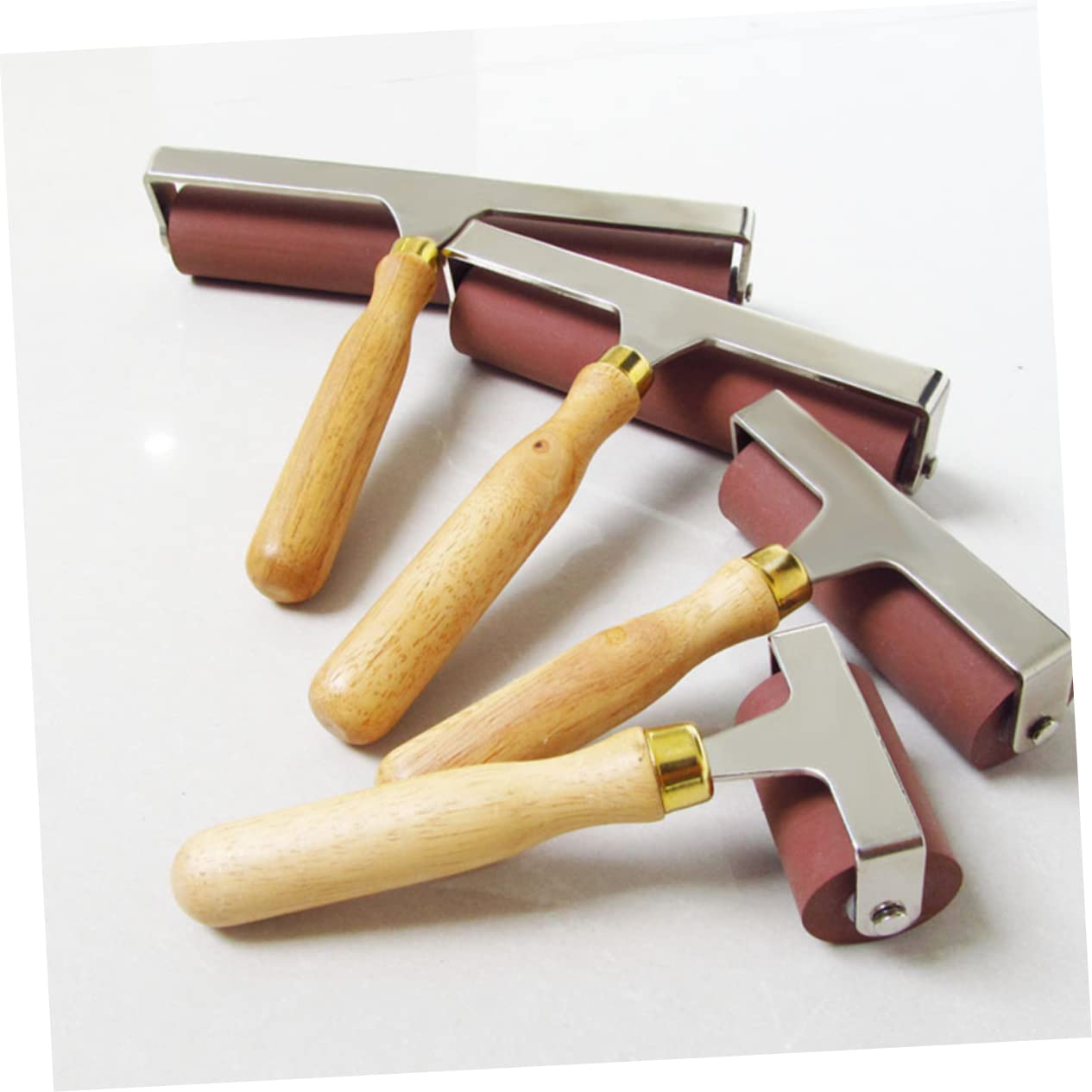 Gatuida Ink Applicator Art Craft Student Rollers Printmaking Stamping Roller Printmaking Tool Wood Handle Random