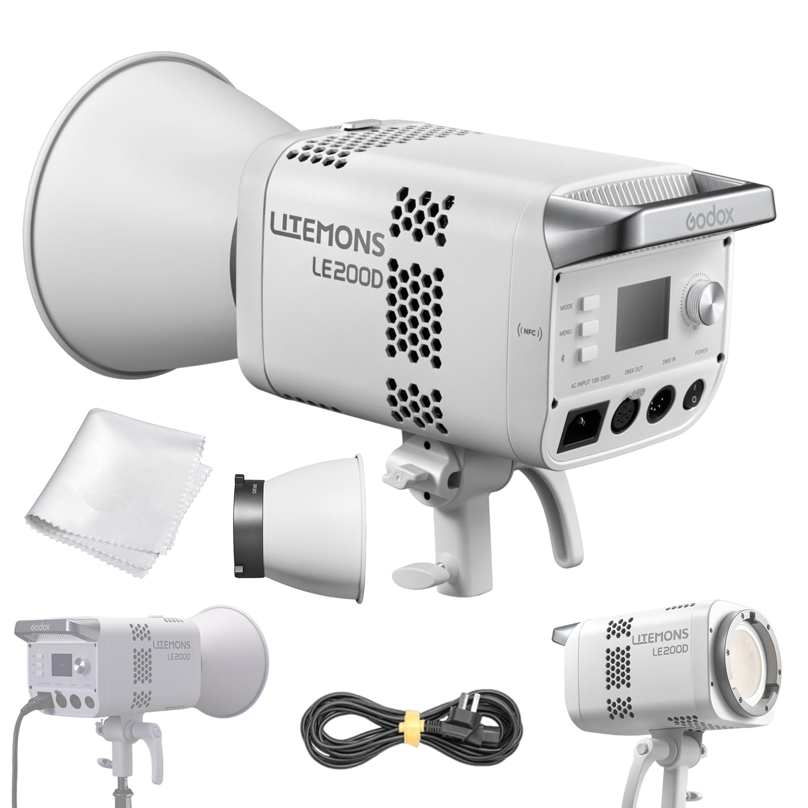 Godox LE200D lampa wideo LED, 200 W, światło ciągłe, oświetlenie do studia fotograficznego, 63500 luksów przy 1 m, światło dzienne 5600 K, All-in-One, sterowanie NFC i aplikacja, Bowens Mount do