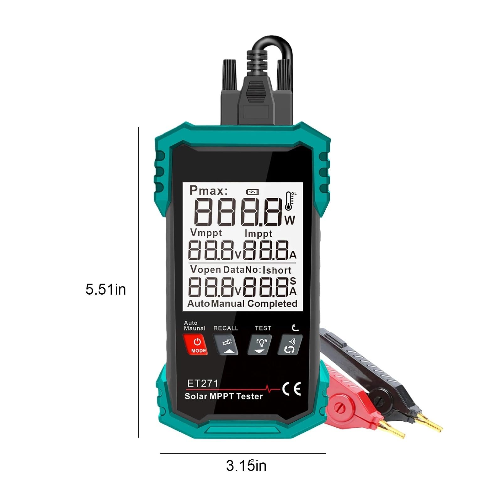 Miernik mocy słonecznej MPPT 1600W z wyświetlaczem LCD Panel słoneczny Tester MPPT ochrona przeciwprzepięciowa dla modułów fotowoltaicznych Test danych