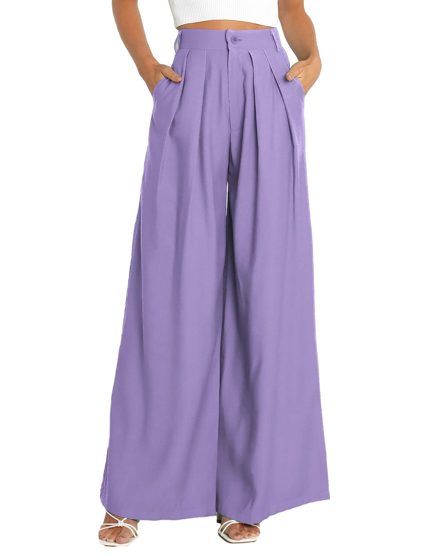 Pantalones Palazzo Casuales de Cintura Alta para Mujer, Pantalones de Vestir para Mujer, Pantalones de Trabajo con Bolsillos para Mujer y Oficina., Púrpura, 0 US