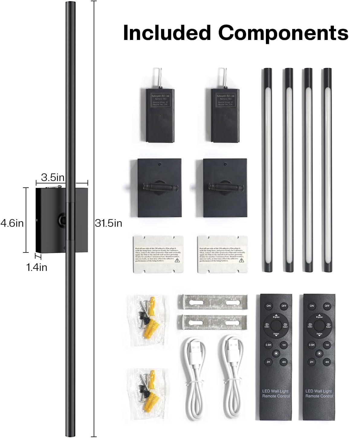 Wireless Wall Sconces Set of 2 – 31.5" Battery Operated Lights No Wiring Needed, Remote Control Dimmable 3000K-6000K, High CRI 98 for Bedroom Art Hallway, No Electrician Required for Apartment Renters