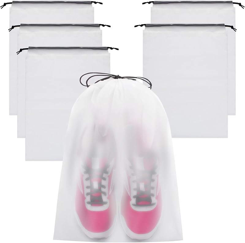 Bolsas para zapatos de viaje, 6 piezas, transparentes, con cordón, grandes